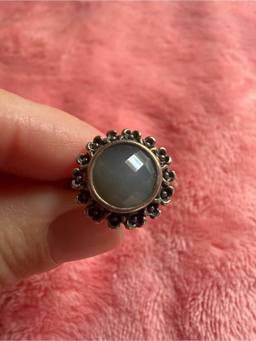 Sterling Silver Gray Cabochon Flower Ring - Women's Jewelry